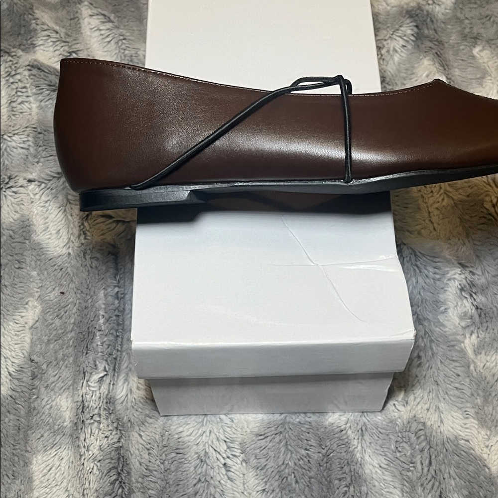 Brown Square-Toe Crisscross Strap Flats - Picture 6 of 17